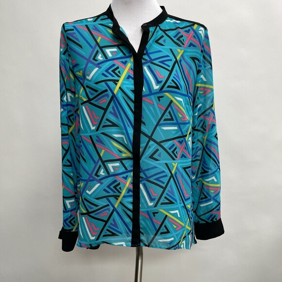 Nicole by Nicole Miller Women's Top Medium Blue Multicolor Sheer Back - Picture 1 of 8